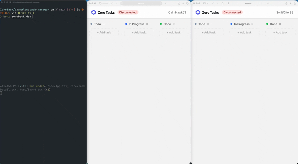 Zeroback demo — real-time sync across two browser windows